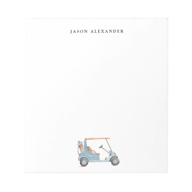Watercolor Blue Golf cart Personalised  Notepad (Front)
