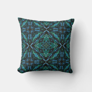 Watercolor Blue Green Azulejo Spanish Tile  Cushion