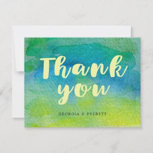 Watercolor Blue Green Calligraphy Thank You Card