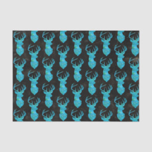 Watercolor Blue Green Deer on Black Background Tissue Paper
