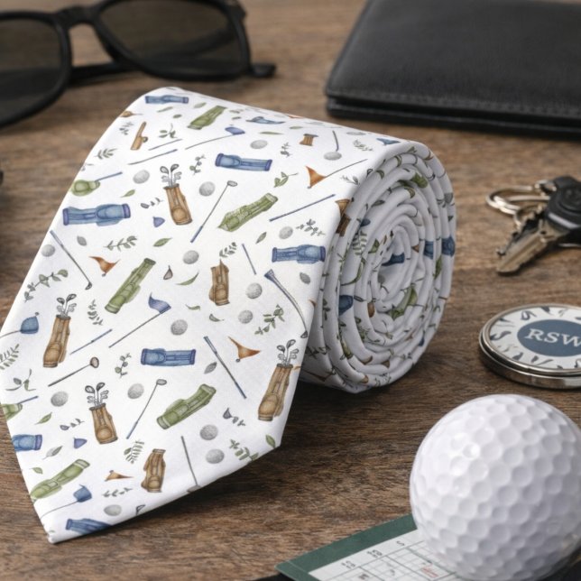 Watercolor Blue Green Golf Pattern Necktie (Creator Uploaded)