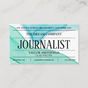 Watercolor Blue Green Newspaper Vintage Business Card