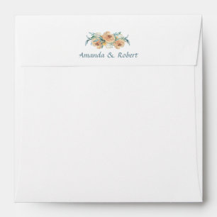 Watercolor Blue, Green, Taupe Floral Wedding Envelope
