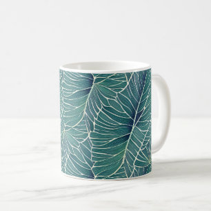 Watercolor Blue Green Teal Tropical Leaves Pattern Coffee Mug