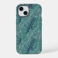 Watercolor Blue Green Teal Tropical Leaves Pattern