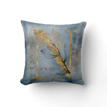 Watercolor Blue Grey Gold N Monogram Throw Pillow