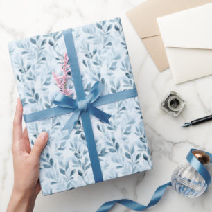 Watercolor Blue/Grey Leaves  Wrapping Paper