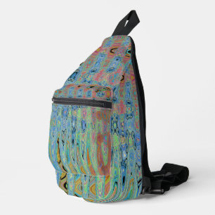 Watercolor Blue Groovy Abstract Retro Atomic Waves Sling Bag