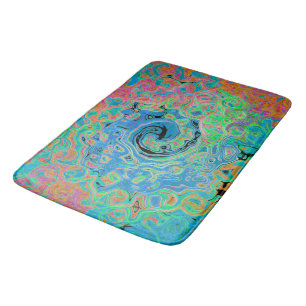 Watercolor Blue Groovy Abstract Retro Liquid Swirl Bath Mat