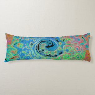 Watercolor Blue Groovy Abstract Retro Liquid Swirl Body Cushion