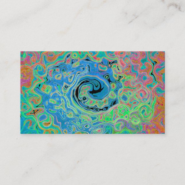 Watercolor Blue Groovy Abstract Retro Liquid Swirl Business Card (Front)