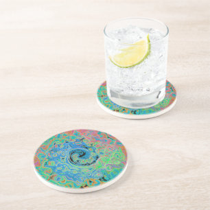 Watercolor Blue Groovy Abstract Retro Liquid Swirl Coaster