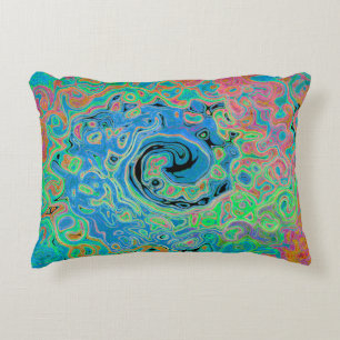 Watercolor Blue Groovy Abstract Retro Liquid Swirl Decorative Cushion