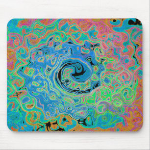Watercolor Blue Groovy Abstract Retro Liquid Swirl Mouse Mat