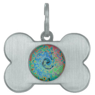Watercolor Blue Groovy Abstract Retro Liquid Swirl Pet ID Tag