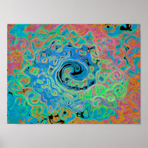 Watercolor Blue Groovy Abstract Retro Liquid Swirl Poster
