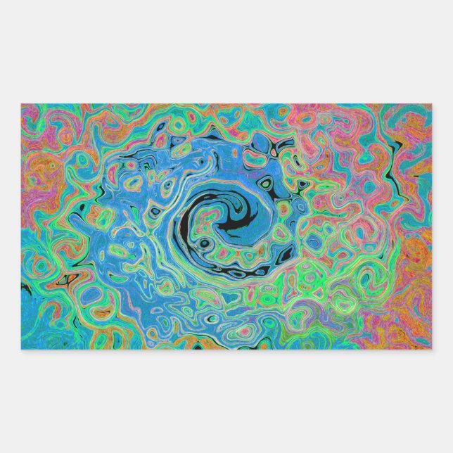 Watercolor Blue Groovy Abstract Retro Liquid Swirl Rectangular Sticker (Front)