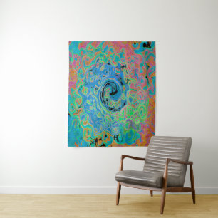 Watercolor Blue Groovy Abstract Retro Liquid Swirl Tapestry