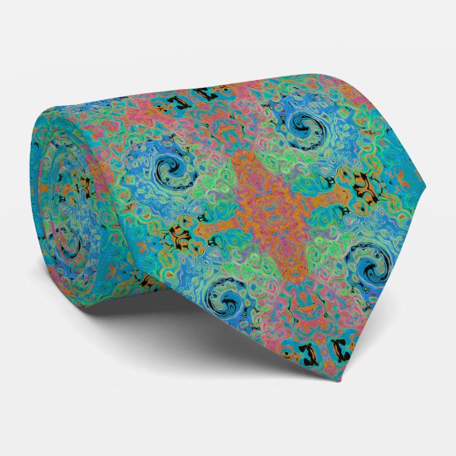 Watercolor Blue Groovy Abstract Retro Liquid Swirl Tie (Rolled)