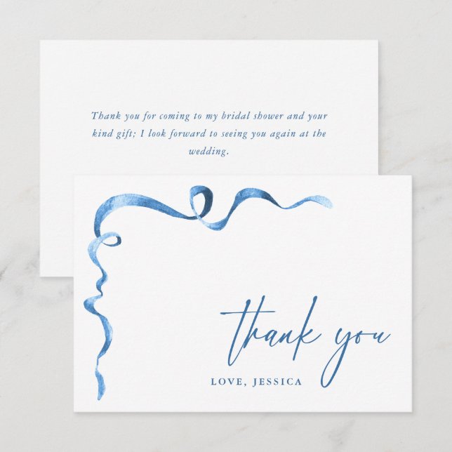 Watercolor Blue Hand Drawn Bow Thank You (Front/Back)