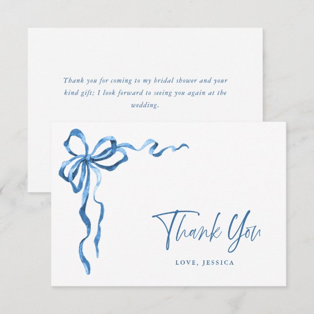 Watercolor Blue Hand Drawn Bow Thank You (Front/Back)