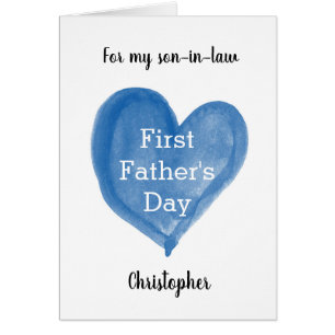 Watercolor Blue Heart 1st Father's Day Son-in-Law