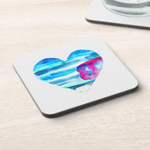 Watercolor blue heart cute heart coaster
