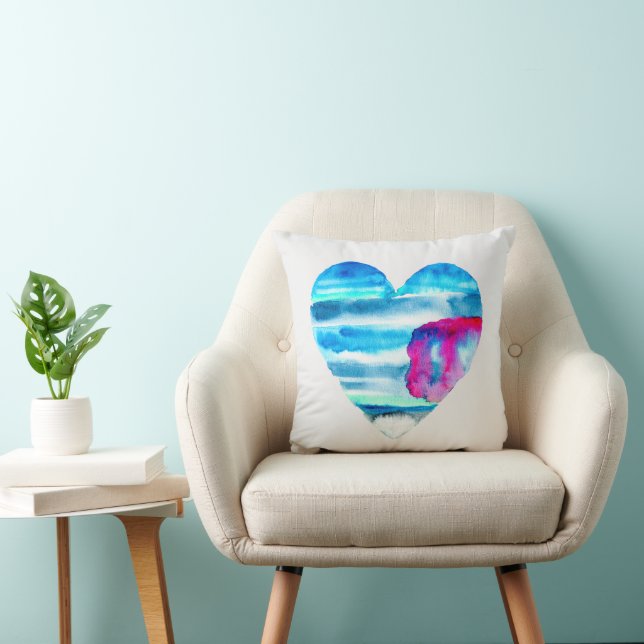 Watercolor blue heart cute heart cushion (Chair)