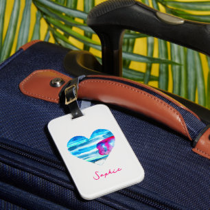 Watercolor blue heart cute heart luggage tag