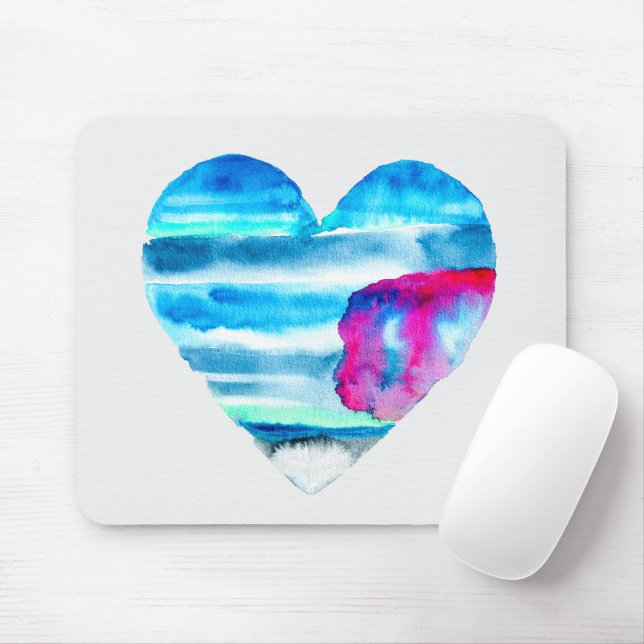 Watercolor blue heart cute heart mouse mat (With Mouse)