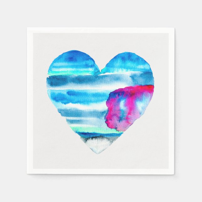 Watercolor blue heart cute heart napkin (Front)