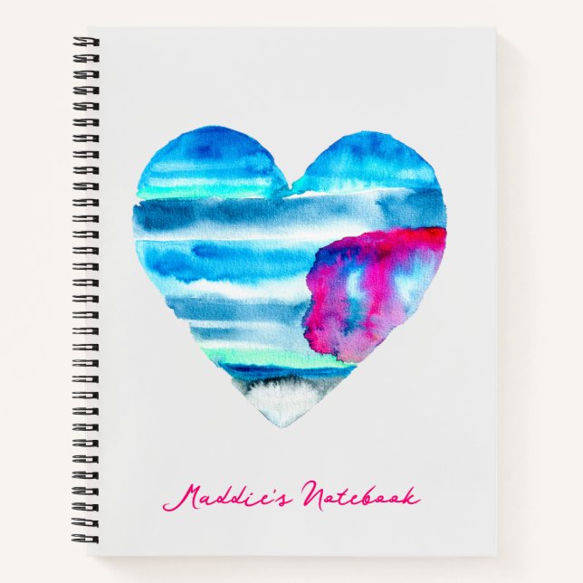 Watercolor blue heart cute heart notebook (Front)