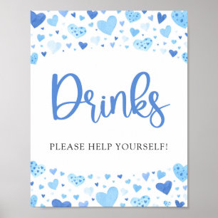 Watercolor Blue Hearts Valentine Drinks Sign
