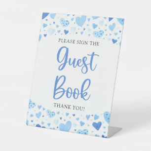 Watercolor Blue Hearts Valentine Guest Book Sign