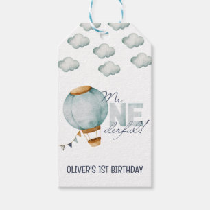 Watercolor Blue Hot Air Balloon Mr ONEderful Boy Gift Tags