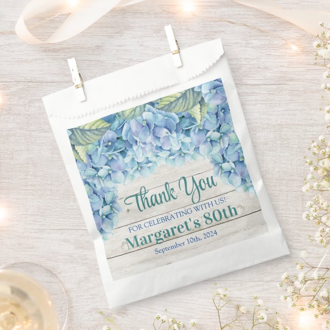 Watercolor Blue Hydrangea 80th Birthday Favour Bags (Clipped)
