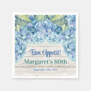 Watercolor Blue Hydrangea 80th Birthday Napkin