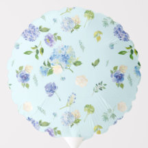 Watercolor Blue Hydrangea and Rose Floral Pattern 