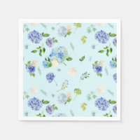 Watercolor Blue Hydrangea and Rose Floral Pattern