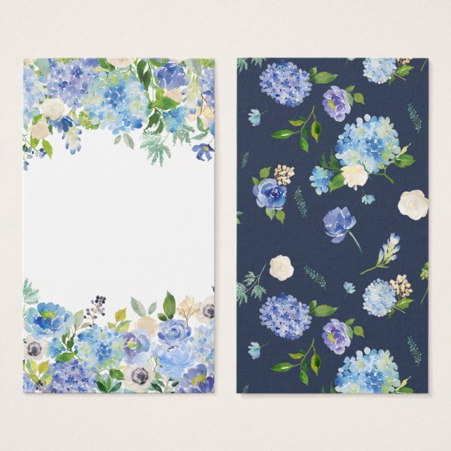 Watercolor Blue Hydrangea Blank Floral Vertical (Front & Back)
