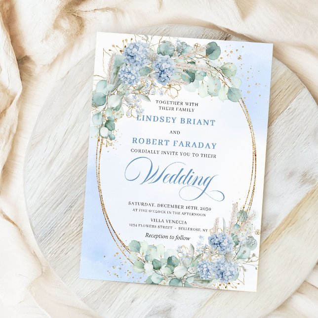 Watercolor Blue Hydrangea Botanical Wedding Invite (Watercolor Blue Hydrangea Botanical Wedding Invitation)
