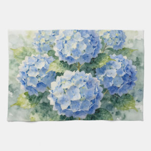 Watercolor Blue Hydrangea Bouquet Tea Towel