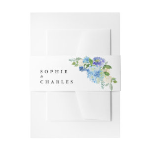 Watercolor Blue Hydrangea Bouquet Wedding Invitation Belly Band