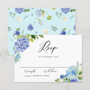 Watercolor Blue Hydrangea Bouquet Wedding RSVP Card