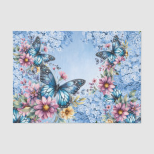 Watercolor Blue Hydrangea & Butterflies Tissue Paper