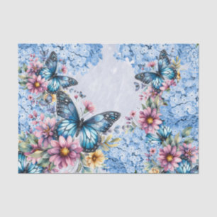 Watercolor Blue Hydrangea & Butterflies Tissue Paper