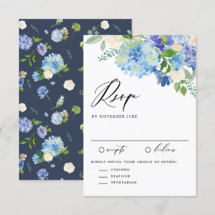 Watercolor Blue Hydrangea Floral Bouquet Wedding RSVP Card