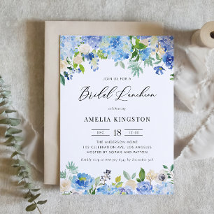 Watercolor Blue Hydrangea Floral Bridal Luncheon Invitation