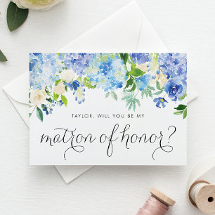 Watercolor Blue Hydrangea Floral Matron of Honour Card