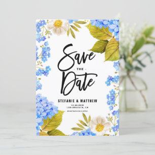 Watercolor Blue Hydrangea Floral QR Code Save The Date